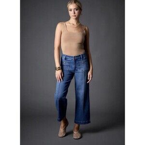 BLUE REVIVAL MID RISE PATCH POCKET WIDE LEG JEANS SIZE 29